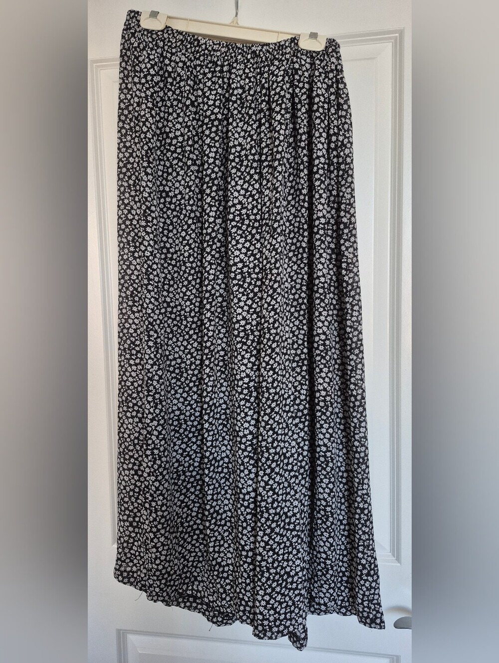 Women’s Black Wide Leg Pants with White Floral Print